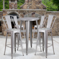 Flash Furniture CH-51080BH-4-30CAFE-SIL-GG 24" Round Metal Bar Table Set with 4 Cafe Barstools in Silver